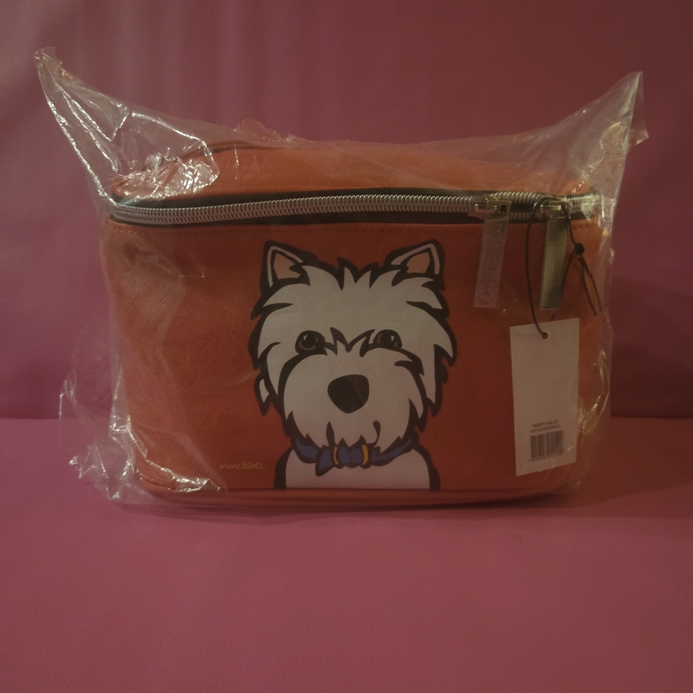 Orange Cosmetic Bag with Dog Design